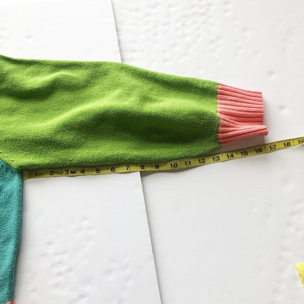 Unique Vintage Sweater Womens 4X 5X Colorblock Teal Green Pink Frog Cardigan - Picture 12 of 12